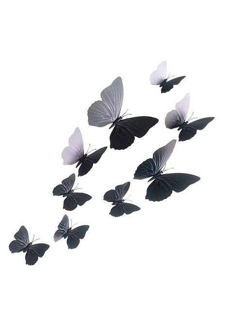 Xtore ® Home Decor Plastic 3D Build Butterfly with Sticking Pad (Shaded Black, Standard) -Set of 12 Pieces
