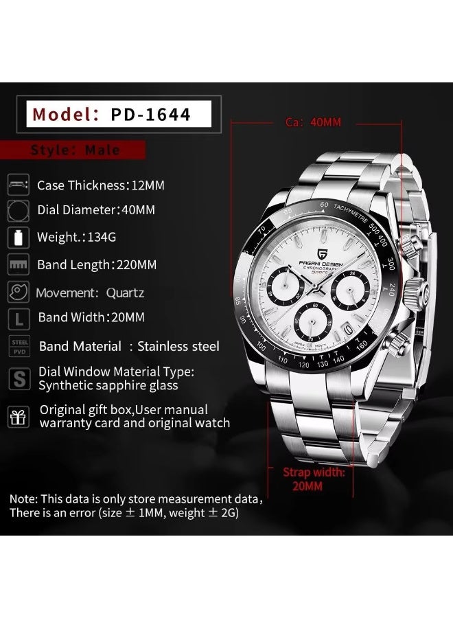 PAGANI DESIGN Men's Watch Sapphire Crystal Chronograph Stainless Steel Waterproof Luminous Watch Movement Men's Quartz Watch - Image 2