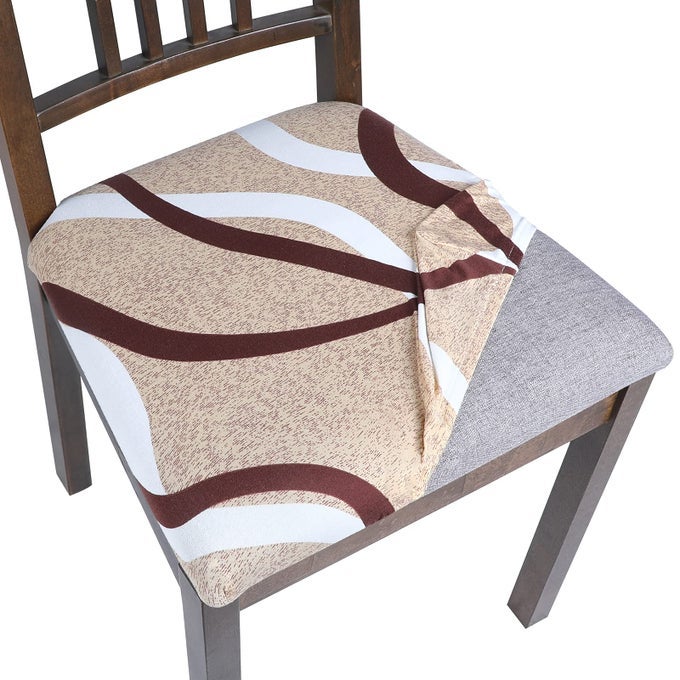 SEAT COVERS FOR DINING ROOM CHAIRS STRETCH PRINTED CHAIR SEAT COVERS SET OF 6 REMOVABLE WASHABLE UPHOLSTERED CHAIR SEAT PROTECTOR CUSHION SLIPCOVERS FOR KITCHEN OFFICEBEIGE