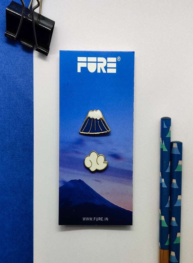 FURE Mountain & Cloud Enamel Pins with Chain - Image 2