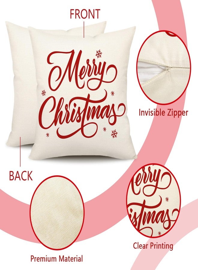 4TH Emotion Red Christmas Pillow Covers 18x18 Set of 4 Farmhouse Xmas Decorations Snowflake Hello Winter Holiday Decor Throw Cushion Case for Home Couch S24C17 - Image 5