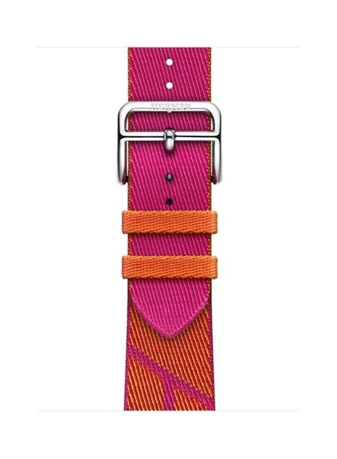 NIBEMINENT Two-Colour Nylon Braid Replacement Wrist Strap Watchband For Apple Watch Series 1/2/3/4/5/6/7/SE 42-44-45mm Orange/Pink - Image 2