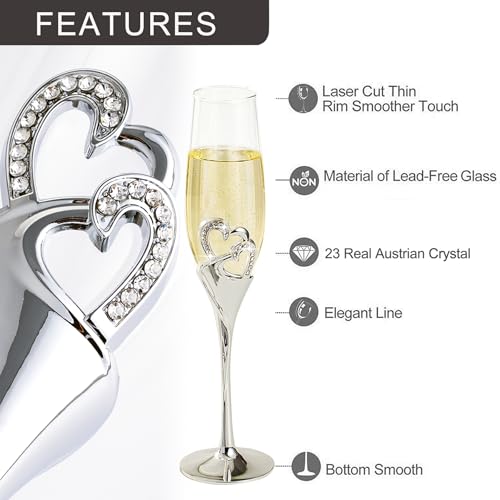 VARLKA Wedding Cake Knife and Server Set with Forks, Classical Style Champagne Flutes Toasting Glasses for Bride and Groom, Wedding Gifts for Couples, Bridal Shower Gifts - Image 2