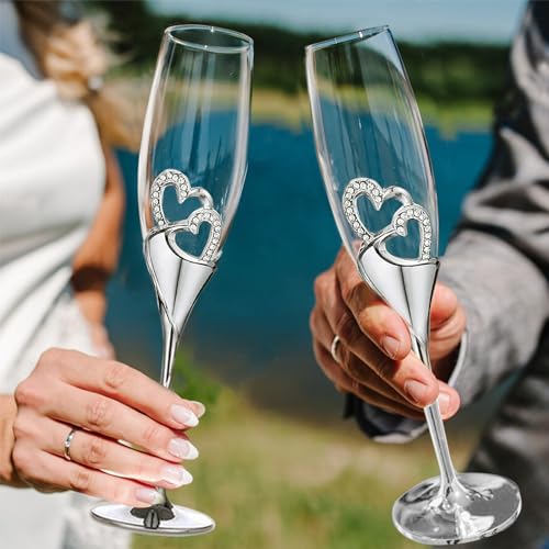 VARLKA Wedding Cake Knife and Server Set with Forks, Classical Style Champagne Flutes Toasting Glasses for Bride and Groom, Wedding Gifts for Couples, Bridal Shower Gifts - Image 5
