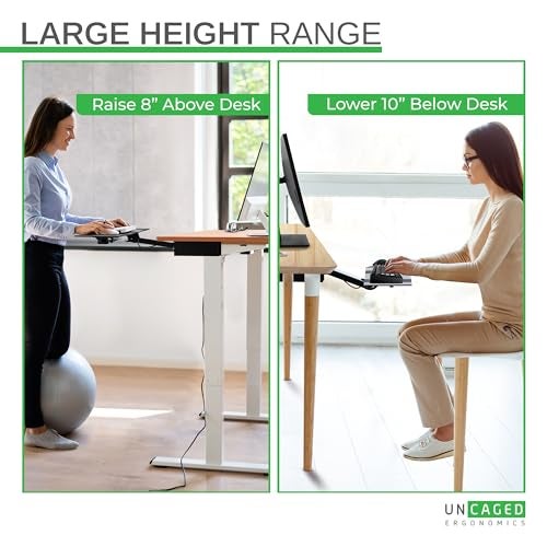 Uncaged Ergonomics KT2-b Under-Desk Adjustable Height & Angle Sit to Stand Up Keyboard Tray with negative tilt Best standing desk computer keyboard holder drawer - Image 3
