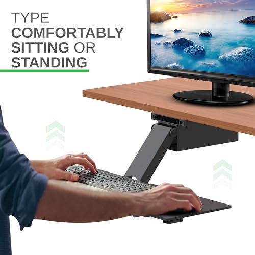 Uncaged Ergonomics KT2-b Under-Desk Adjustable Height & Angle Sit to Stand Up Keyboard Tray with negative tilt Best standing desk computer keyboard holder drawer - Image 2