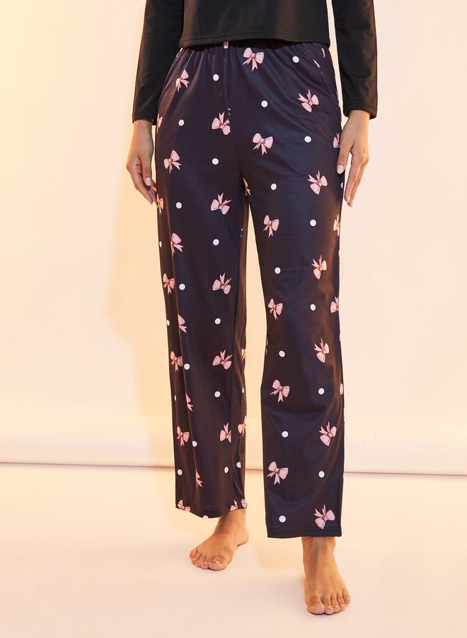 Take Two Bow Print Round Neck T-Shirt and Pyjama Set
