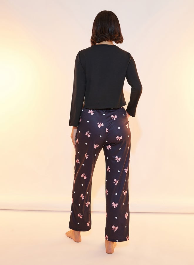 Take Two Bow Print Round Neck T-Shirt and Pyjama Set