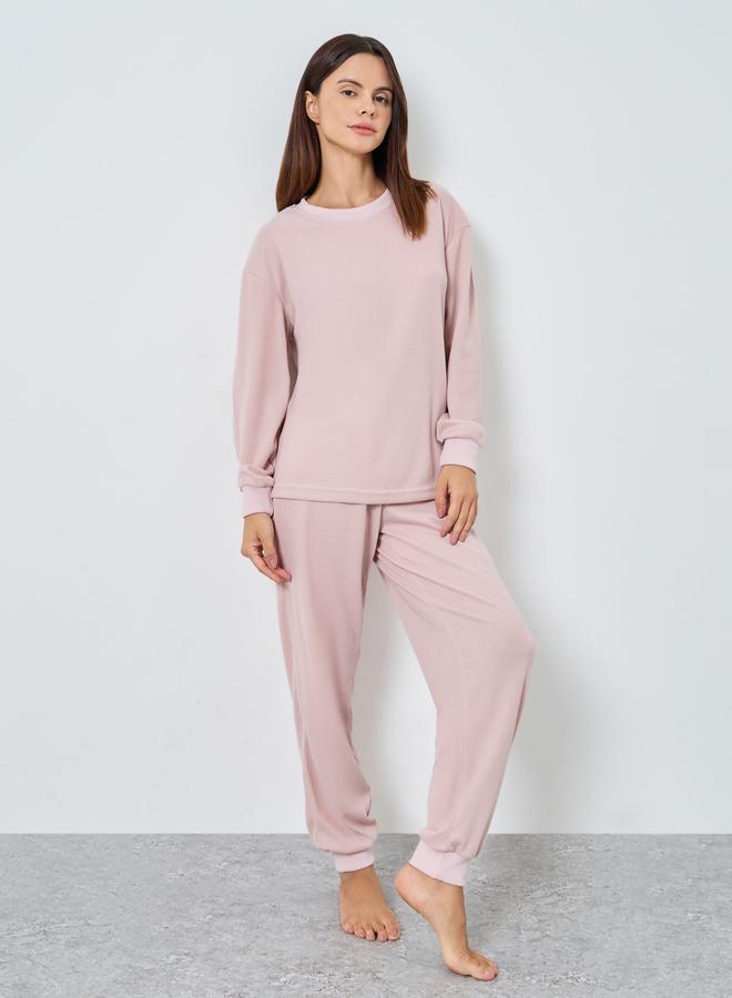 Styli Waffle Knit Rib Cuffed Top and Pyjama Set - Image 2