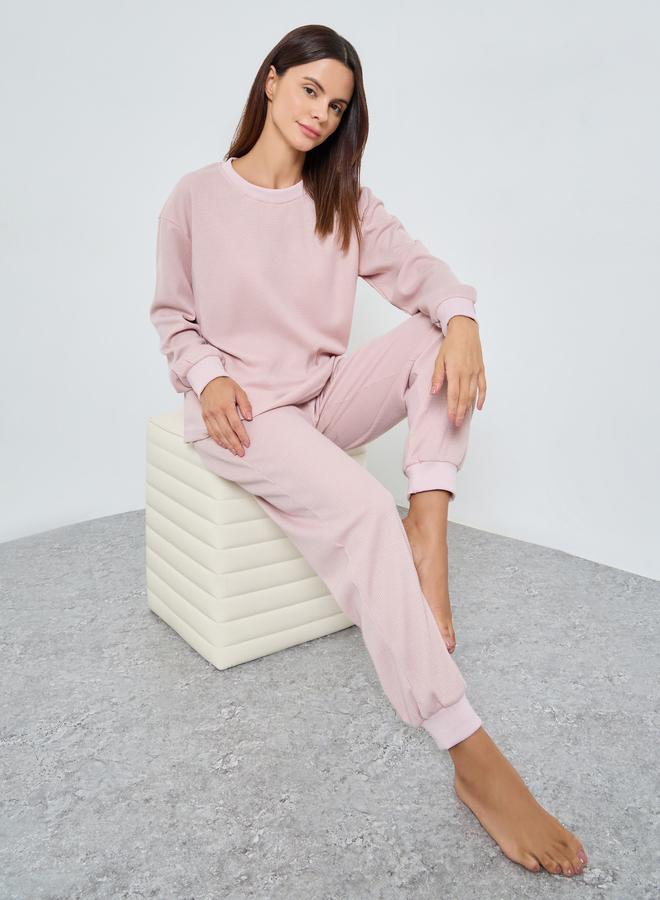 Styli Waffle Knit Rib Cuffed Top and Pyjama Set - Image 1