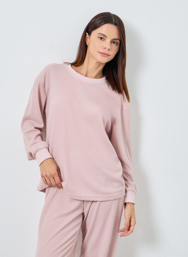 Styli Waffle Knit Rib Cuffed Top and Pyjama Set - Image 3