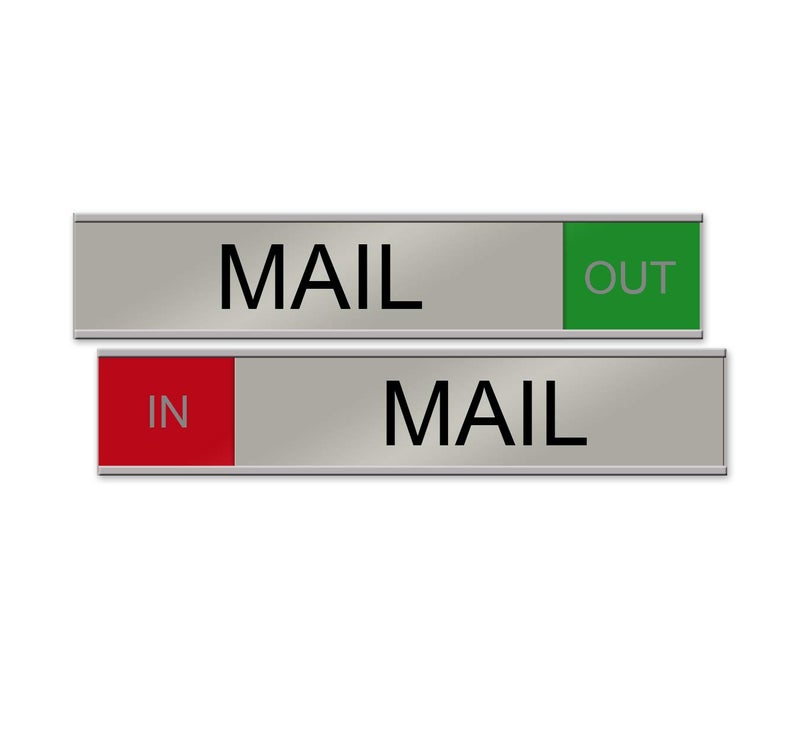 NapTags "Mail In/Out" Slider Sign (Red/Green, 10x2) - Image 1