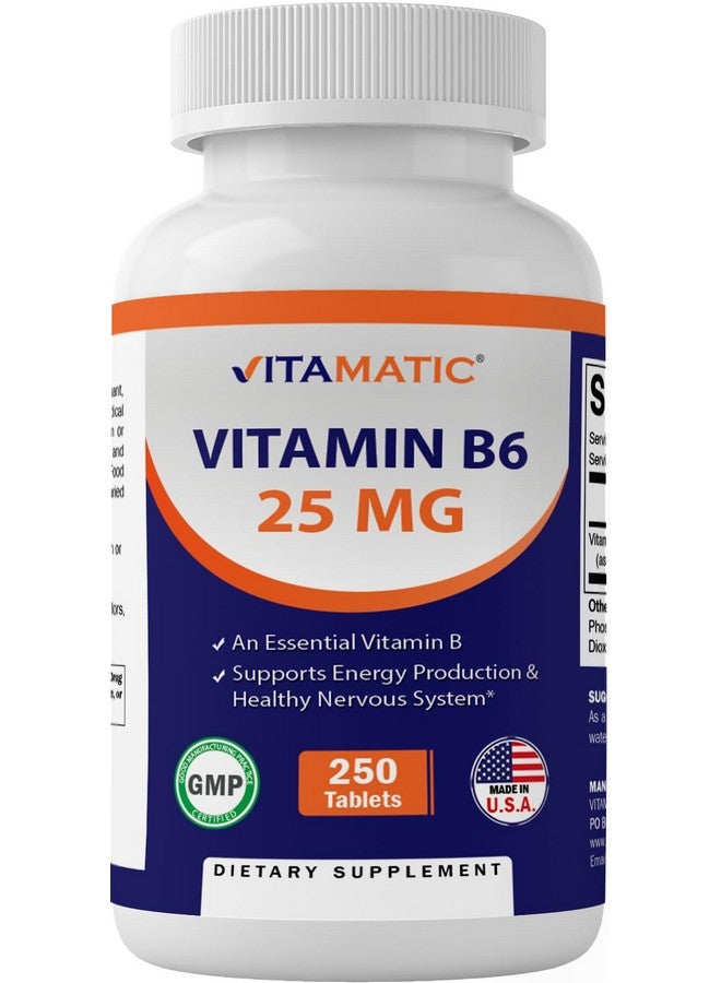 Vitamatic فيتامينات فيتامين ب6 (بيريدوكسين HCI)، 25 ملغ 250 قرص نباتي - Image 1