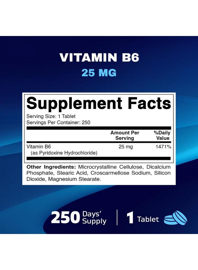 Vitamatic فيتامينات فيتامين ب6 (بيريدوكسين HCI)، 25 ملغ 250 قرص نباتي - Image 4
