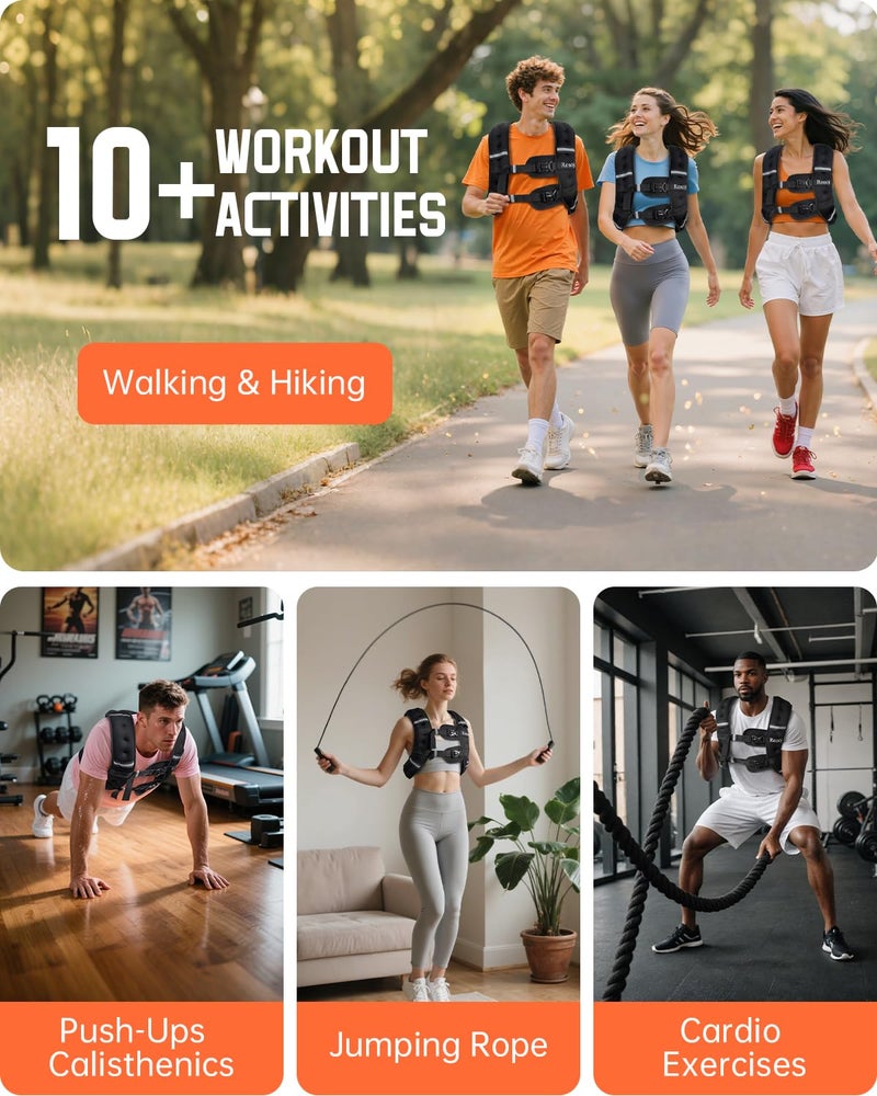 Renoj Weighted Vest for Women Men: Available in 6lb/8lb/10lb/11lb/12lb/14lb/16lb/20lb Fixed Weights for Walking, Running, Training, Exercise, Weight Loss - With Reflective Strips and Storage Pocket - Image 4