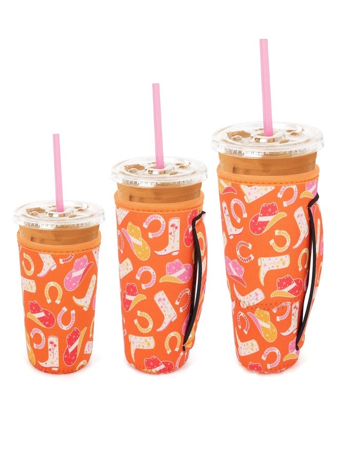Snowso 3 Pack Iced Coffee sleeve Insulated Neoprene Cup Sleeves with handle For Cold Drinks Beverages, Reusable Cup Holder for 16oz-32oz Coffee Cups (Cowgirl Fashion) - Image 1
