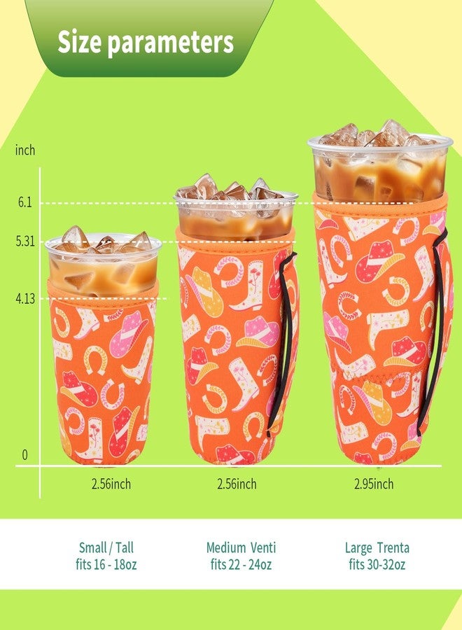 Snowso 3 Pack Iced Coffee sleeve Insulated Neoprene Cup Sleeves with handle For Cold Drinks Beverages, Reusable Cup Holder for 16oz-32oz Coffee Cups (Cowgirl Fashion) - Image 2