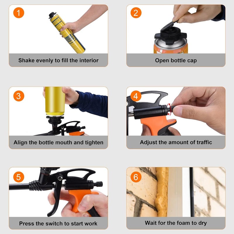 Preciva 2 PCS Spray Foam Gun, Upgrade Pu Expanding Foaming Gun Professional Caulking Gun Insulation Suitable for Caulking, Filling, Sealing - Image 4