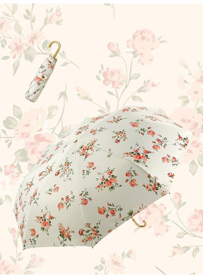 DUNISO Windproof Folding Travel Umbrella, Small Anti-UV Sun & Rain Umbrellas, Lightweight Compact Portable Umbrella, J Hook Curved Handle Umbrella for Women - Image 3