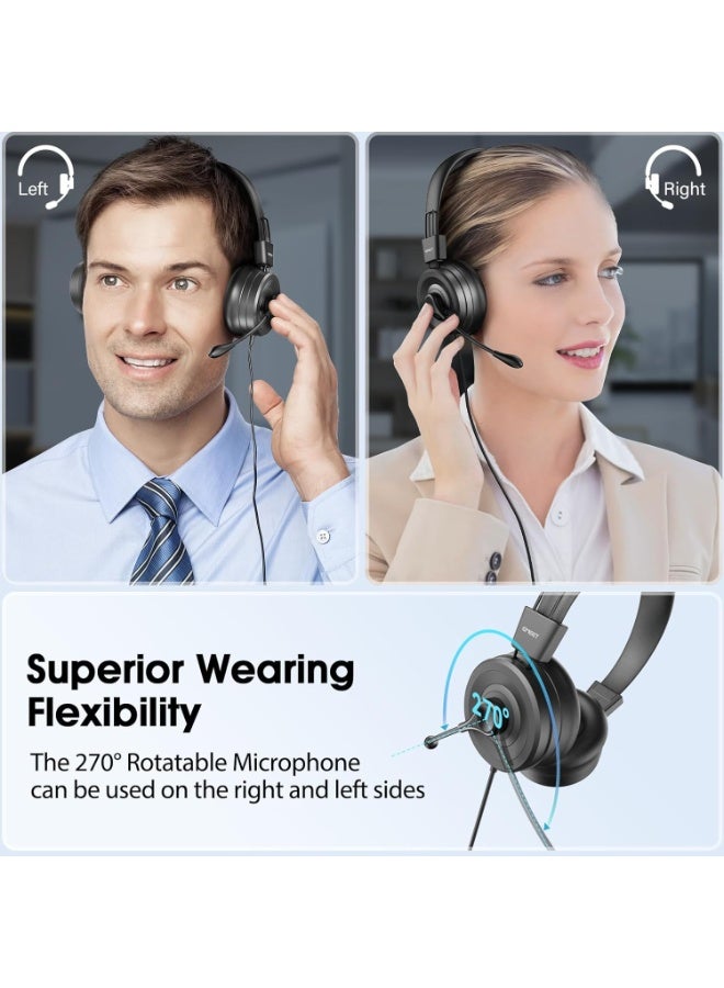 EMEET Computer Headset with Microphone HS20, Wired Office Headphones with 360° Omni-Directional Mic, USB/3.5mm Jack, in-Line Control, Mute Button, USB Headset for Skype/Call Center/PC/Phones Tablet - Image 4