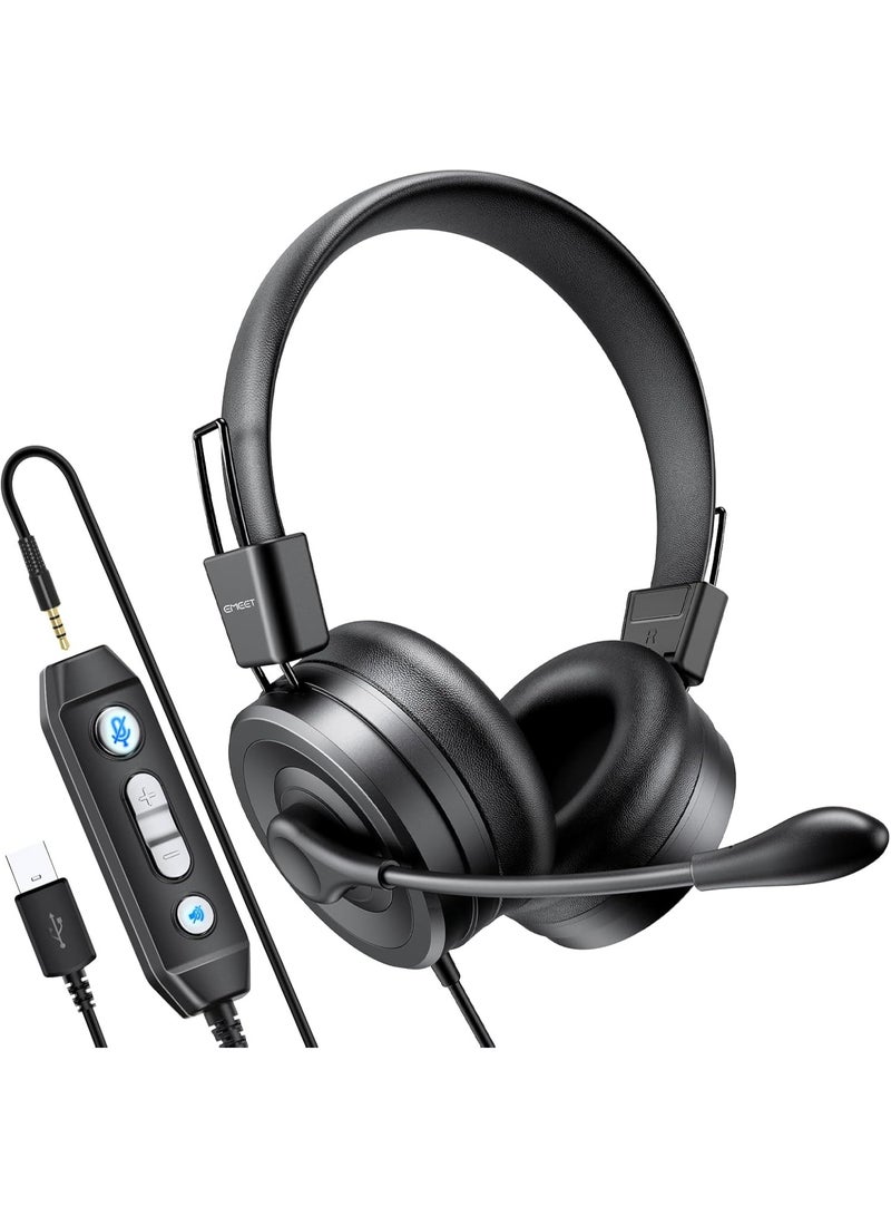 EMEET Computer Headset with Microphone HS20, Wired Office Headphones with 360° Omni-Directional Mic, USB/3.5mm Jack, in-Line Control, Mute Button, USB Headset for Skype/Call Center/PC/Phones Tablet - Image 1