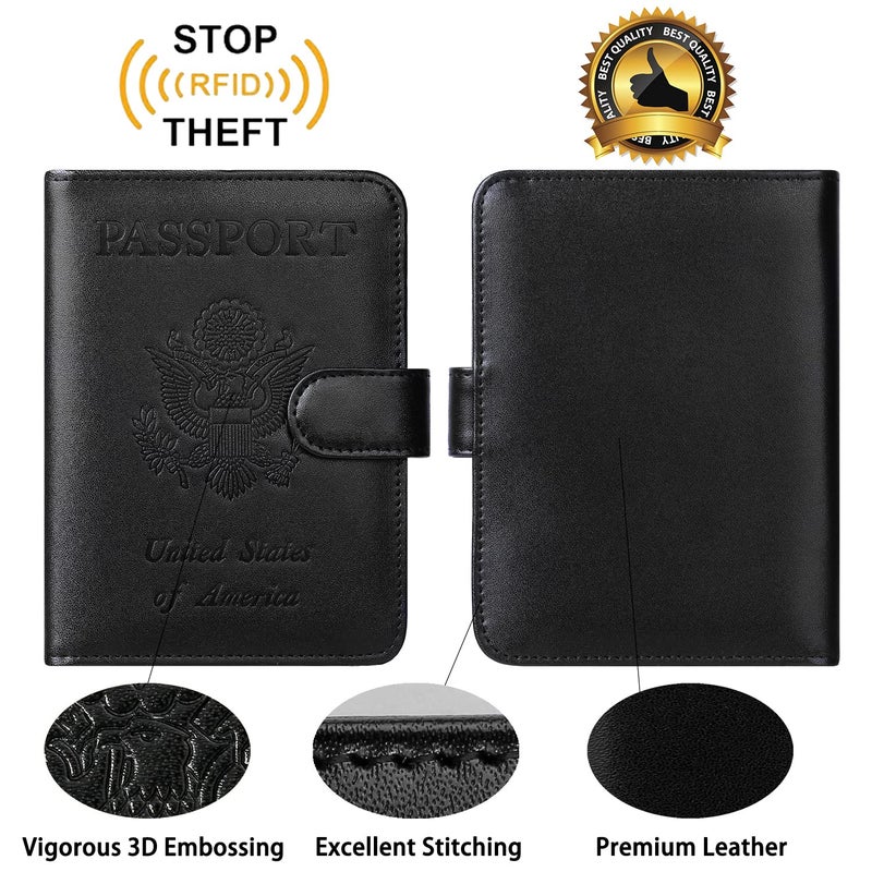 PASCACOO Passport Holder Cover Wallet RFID Blocking Leather Card Case Travel Accessories for Women Men (Black) - Image 2