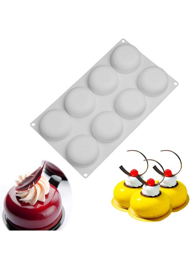 W WBLD Silicone Cake Mold for Baking，8 Holes 3D Stone Round Shape Silicone Mousse Cake Pop Form,Non-Stick Candy Chocolate Jelly Baking Mould Tray,Pastry Cheesecake Pudding Bread Decorating Tool for Homemade - Image 1