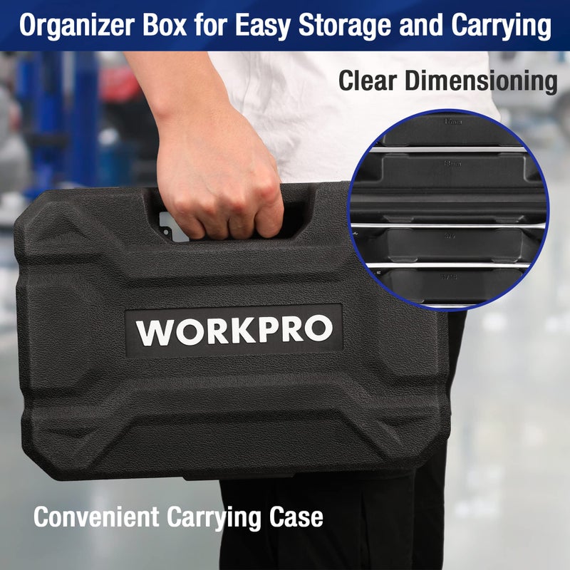 WORKPRO 22-Piece Ratcheting Combination Wrench Set, 72 Teeth, Combo Ratchet Wrenches Set with Organizer Box, Metric 6-18mm & SAE 1/4-3/4" - Image 5