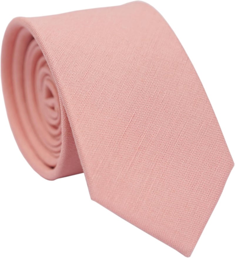 BELLUNO Men's Skinny Ties, Cotton Linen Blend 2.5 inch Solid Neckties - Image 1