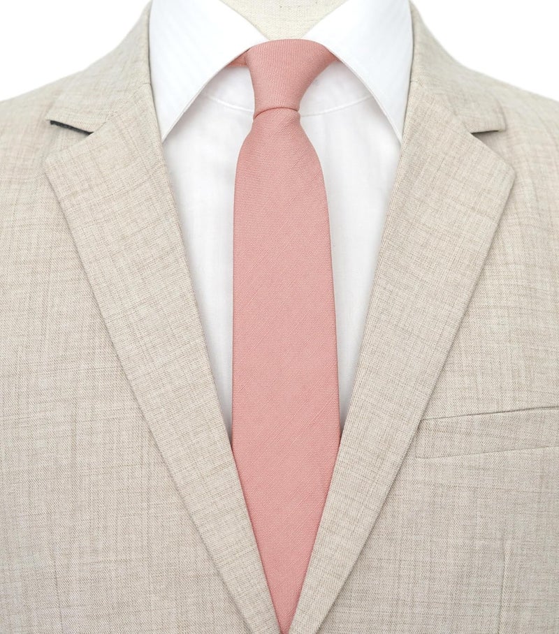 BELLUNO Men's Skinny Ties, Cotton Linen Blend 2.5 inch Solid Neckties - Image 2