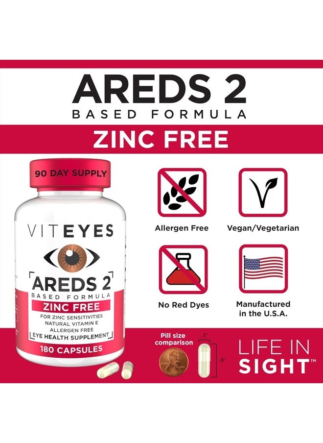 Viteyes AREDS 2 Zinc Free Macular Support, Natural Allergen Free Capsules with Vitamin E, Vitamin C, Lutein & Zeaxanthin, No Zinc, No Copper, Eye Doctor Trusted, Manufactured in The USA, 180 Ct  - Image 4