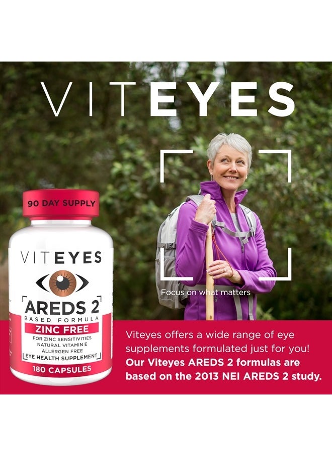 Viteyes AREDS 2 Zinc Free Macular Support, Natural Allergen Free Capsules with Vitamin E, Vitamin C, Lutein & Zeaxanthin, No Zinc, No Copper, Eye Doctor Trusted, Manufactured in The USA, 180 Ct  - Image 2