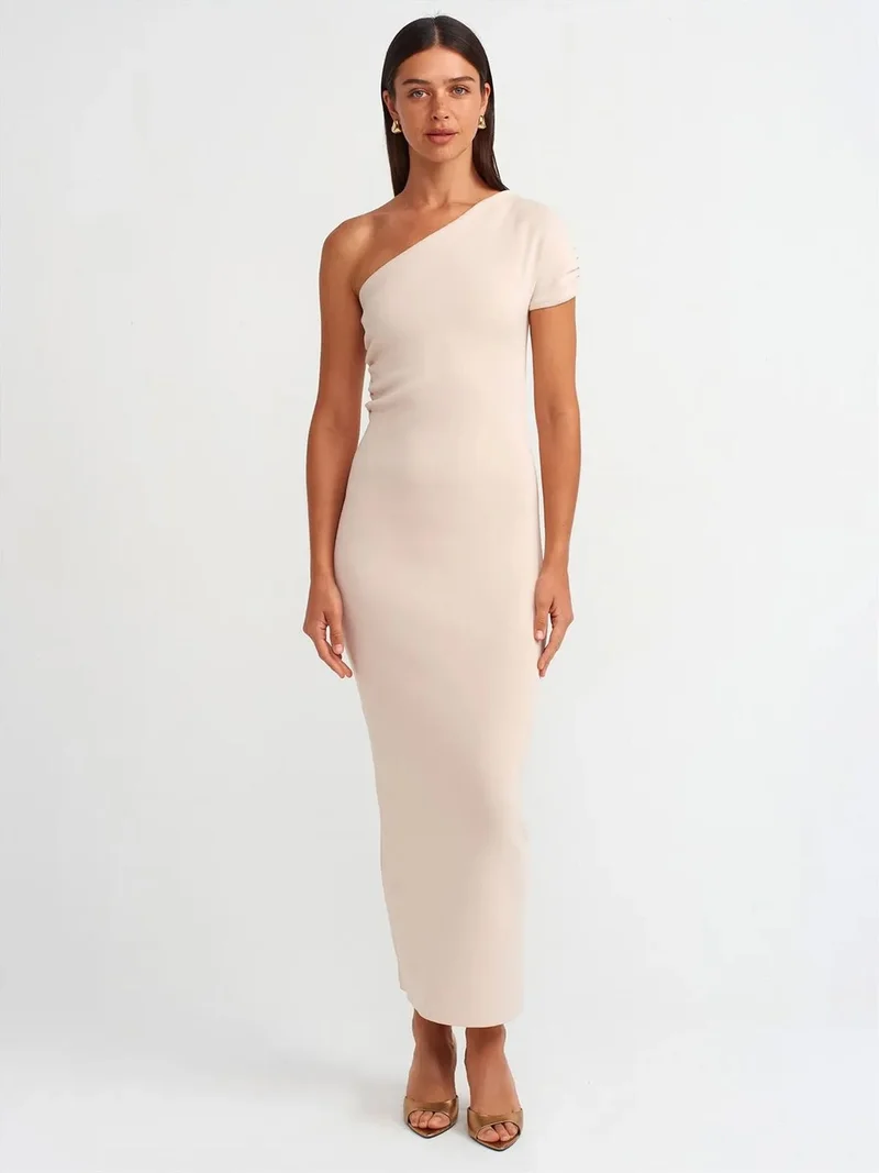ديلفين Dilvin Asymmetrical One-Sleeve Bodycon Maxi Dress