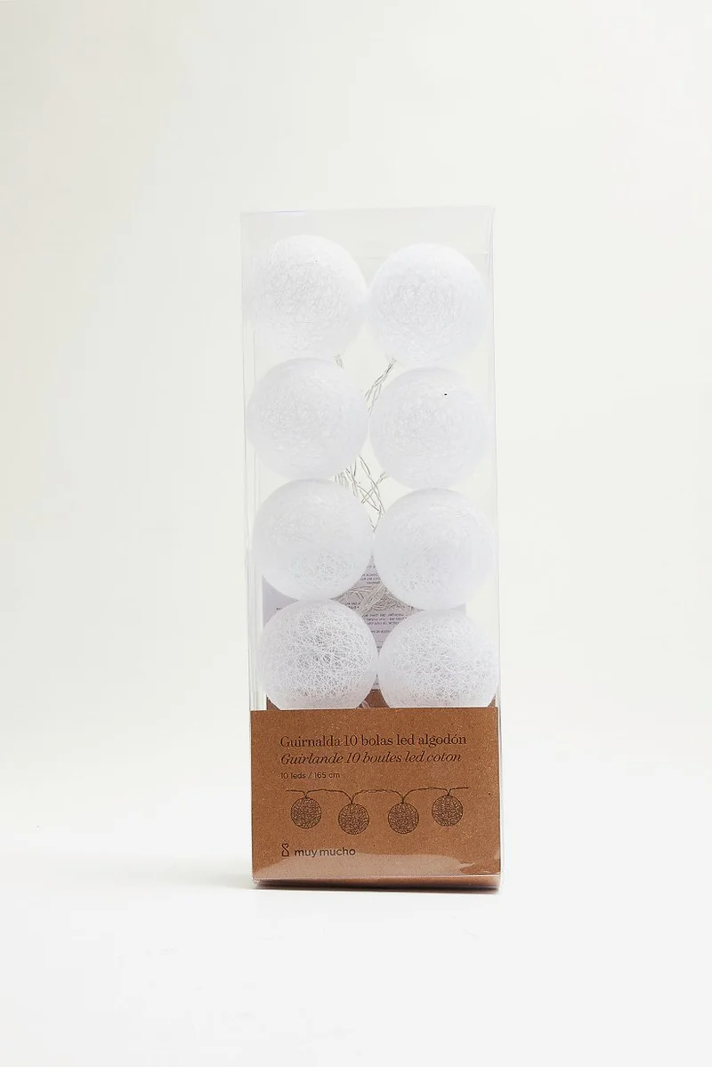 Muy Mucho Garland 10 Led Cotton Balls 165 cm, White