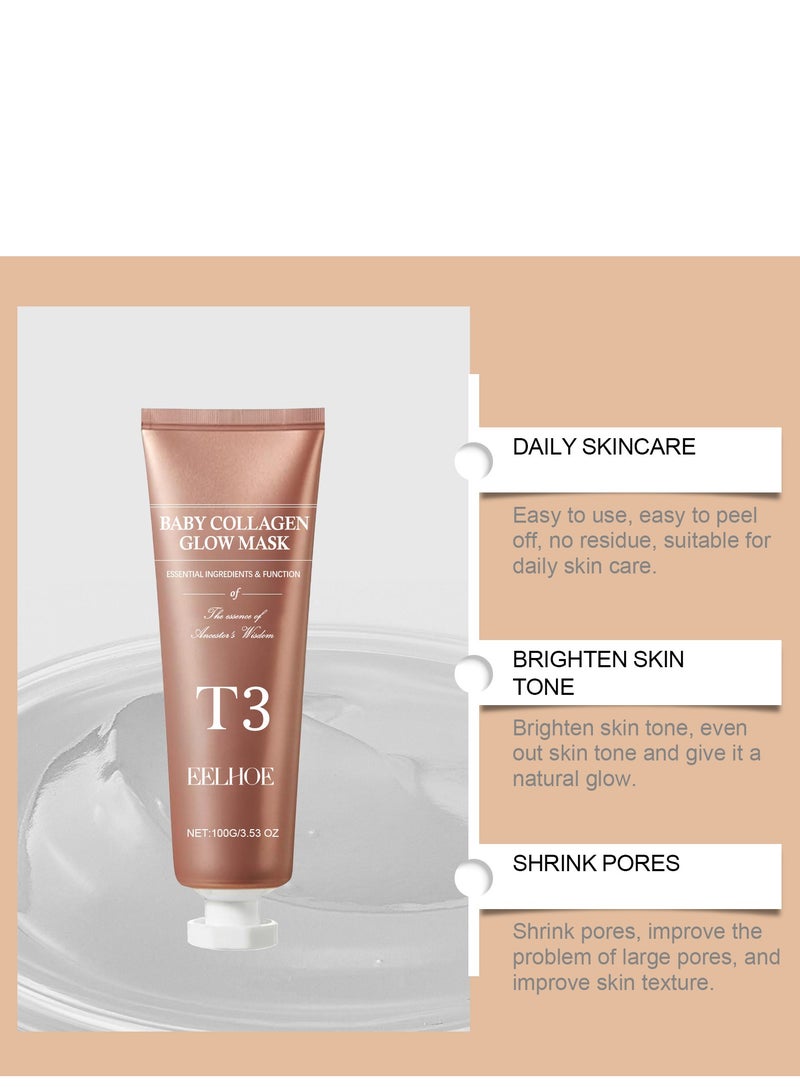 إيلهو قناع توهج الكولاجين للأطفال T3 ، قناع الكولاجين T3 ، قناع الكولاجين T3 للعناية بالبشرة قناع الوجه المضاد للتجاعيد المضاد للشيخوخة شد شد البشرة المتوهجة مرونة (100 جرام) - Image 5