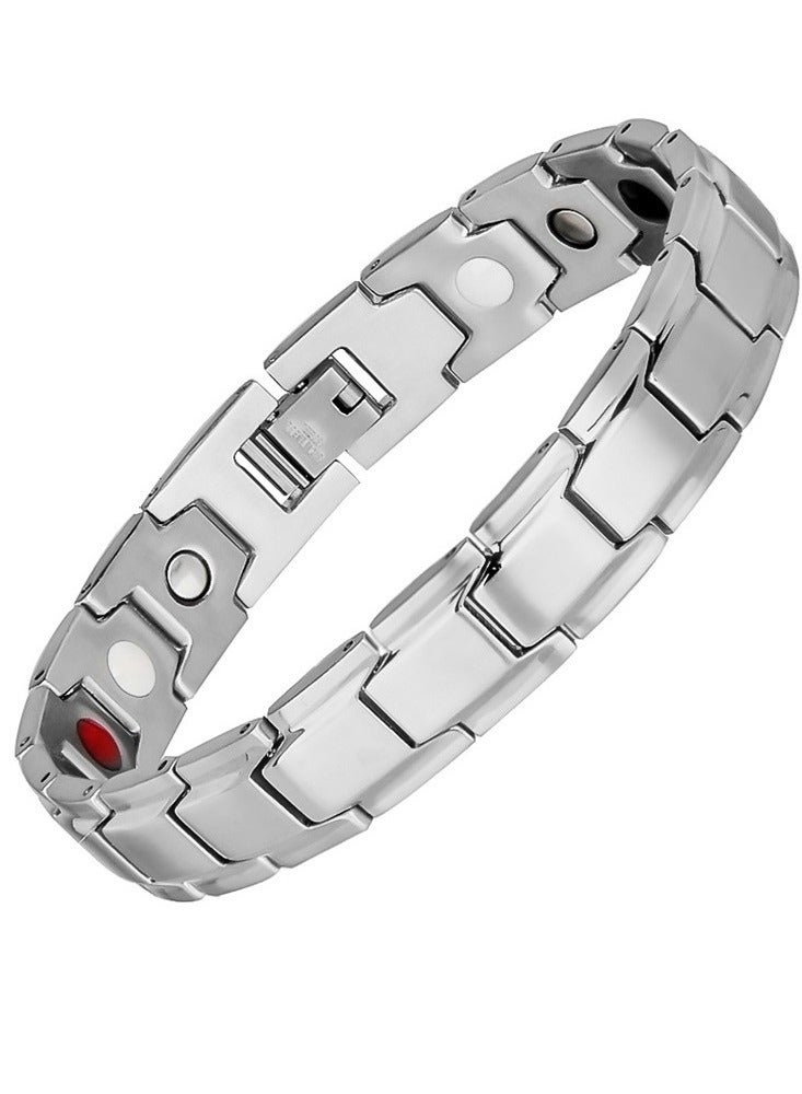 Magnetic Stainless Chain Steel Mens Bracelet with Magnets and Free Link Removal Kit (Silver) - Image 1