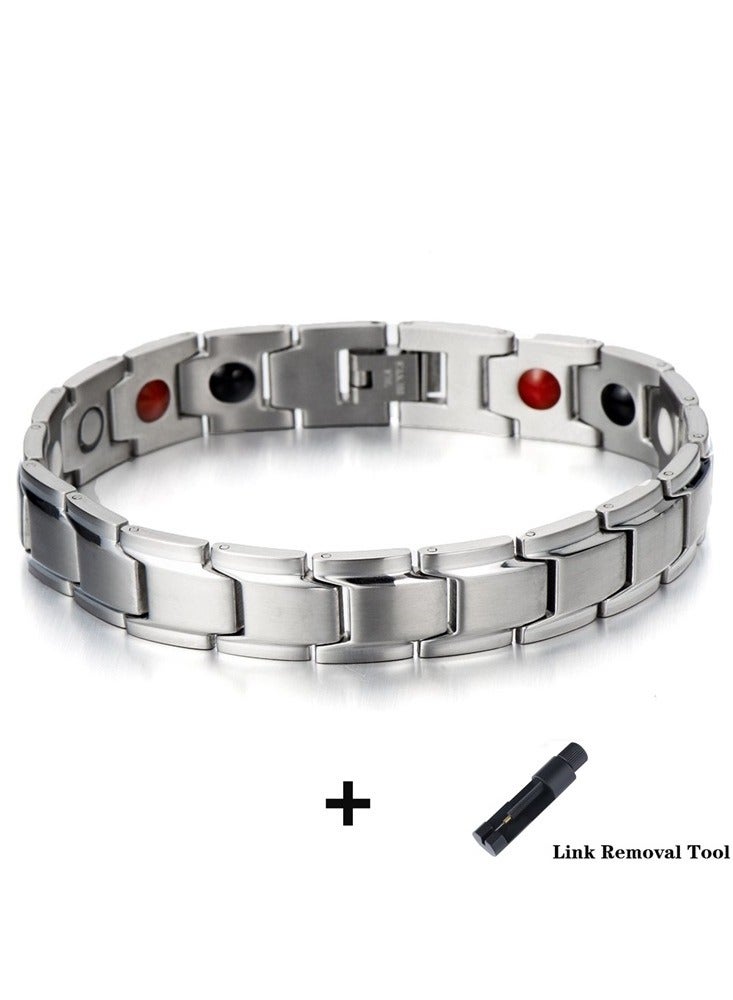 Magnetic Stainless Chain Steel Mens Bracelet with Magnets and Free Link Removal Kit (Silver) - Image 2