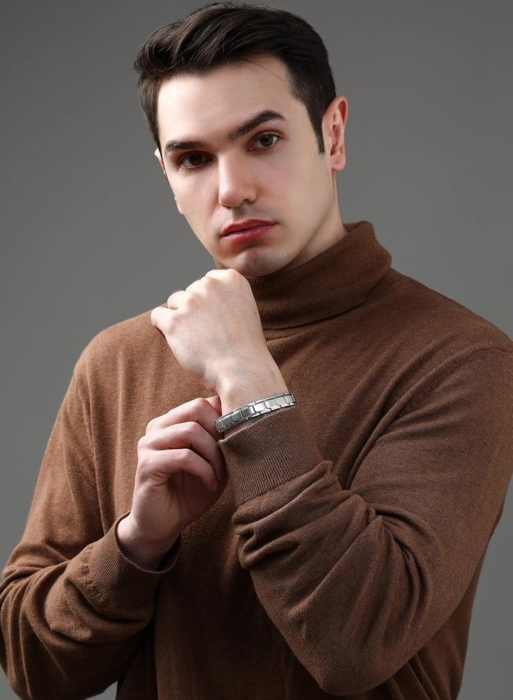 Magnetic Stainless Chain Steel Mens Bracelet with Magnets and Free Link Removal Kit (Silver) - Image 5