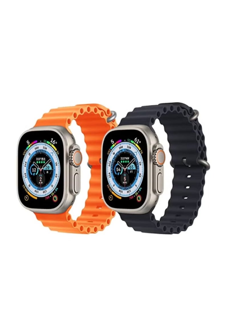 vesus Silicone Ocean Band Strap Orange Silicone Ocean Band Strap Black Set of 2 for Apple Watch Ultra 8 49mm
