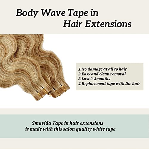 Smavida Remy Human Hair Extensions - Blonde Highlights, Strawberry to Bleach Blonde, 40g/20pcs, Fine Tape-ins - Image 2