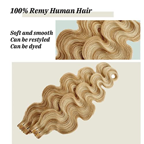 Smavida Remy Human Hair Extensions - Blonde Highlights, Strawberry to Bleach Blonde, 40g/20pcs, Fine Tape-ins - Image 4