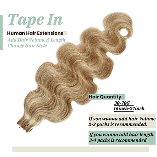 Smavida Remy Human Hair Extensions - Blonde Highlights, Strawberry to Bleach Blonde, 40g/20pcs, Fine Tape-ins - Image 3