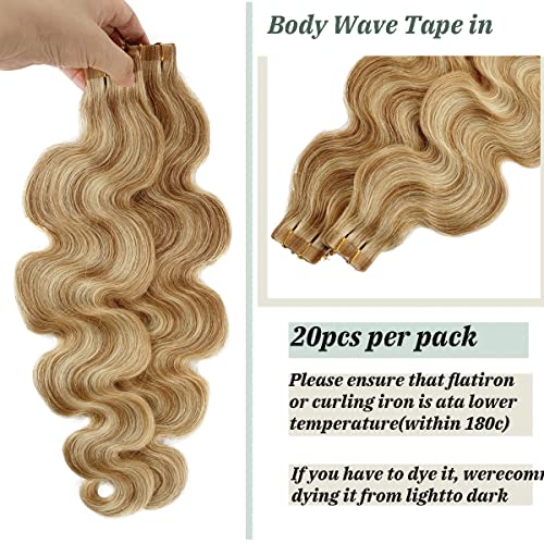 Smavida Remy Human Hair Extensions - Blonde Highlights, Strawberry to Bleach Blonde, 40g/20pcs, Fine Tape-ins - Image 5