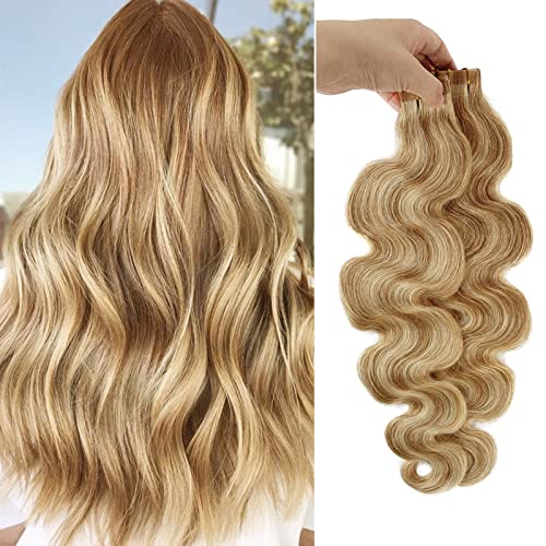 Smavida Remy Human Hair Extensions - Blonde Highlights, Strawberry to Bleach Blonde, 40g/20pcs, Fine Tape-ins - Image 1