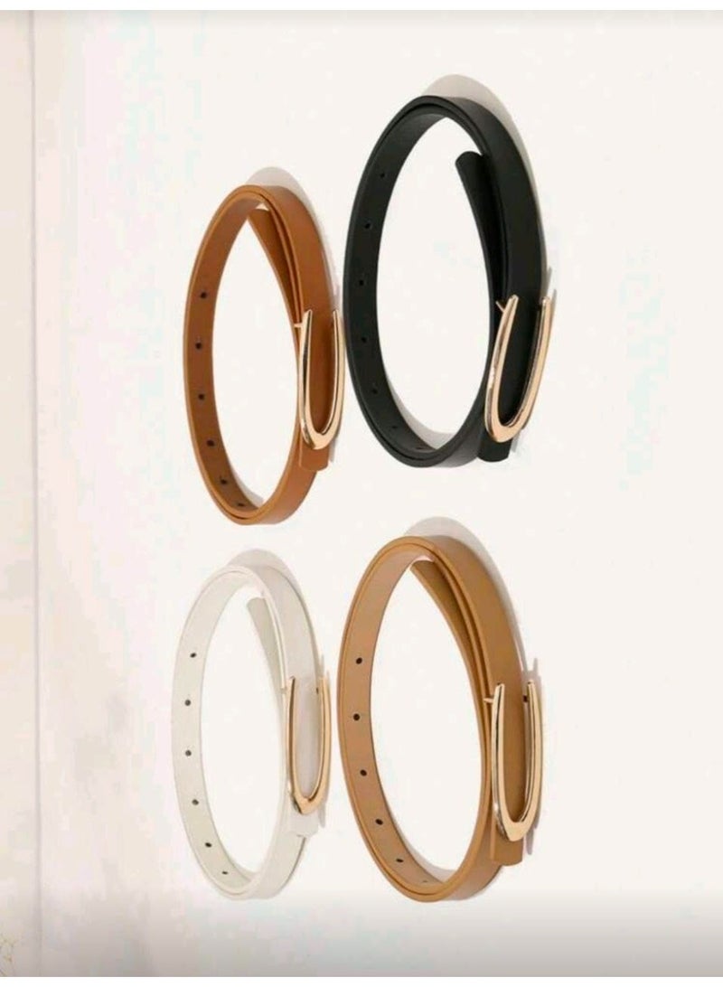 SHEIN-4pcs (Black + White + Khaki + Camel) Minimalist Fashion U-Buckle Women's Skinny Waist Belt Set - Image 3