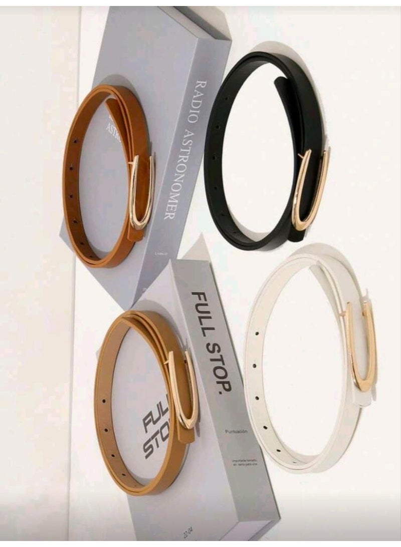 SHEIN-4pcs (Black + White + Khaki + Camel) Minimalist Fashion U-Buckle Women's Skinny Waist Belt Set - Image 2