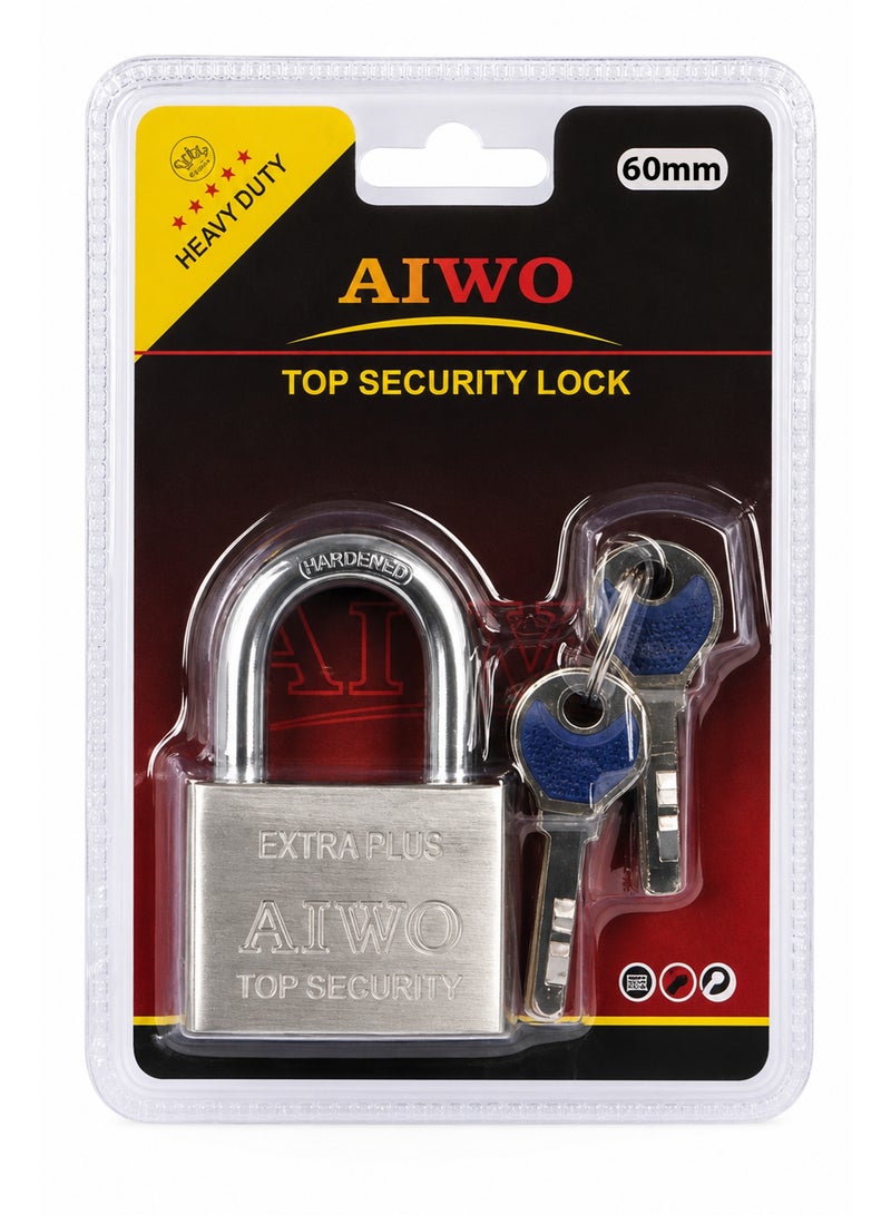 60mm Heavy Duty Padlock with 2 Keys – Long Shackle Steel Security Lock, Strong Metal Body, Open Shackle Design for Gate, Garage Door, Villa Door, Locker, Shed & Storage Use - Image 2