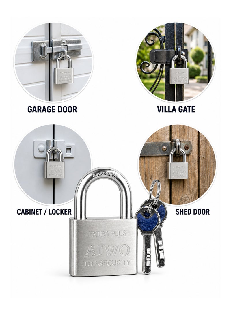60mm Heavy Duty Padlock with 2 Keys – Long Shackle Steel Security Lock, Strong Metal Body, Open Shackle Design for Gate, Garage Door, Villa Door, Locker, Shed & Storage Use - Image 3