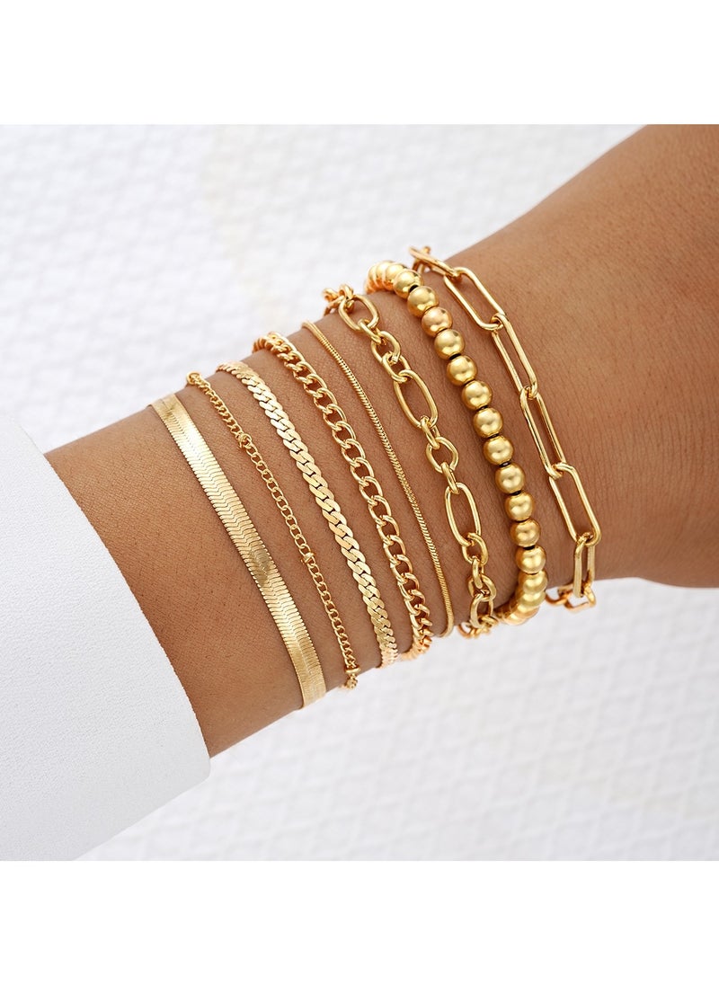Huitich - Elegant 8-Piece Gold Colour Bracelet Set for Women - Image 1