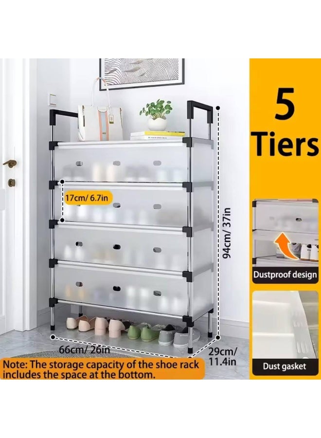 5-Tier Dustproof Shoe Storage Cabinet with Flip Doors – Space Saving Shoe Organizer Rack with Metal Frame and Fabric Cover – Holds Up to 20 Pairs – Black & Grey - Image 2